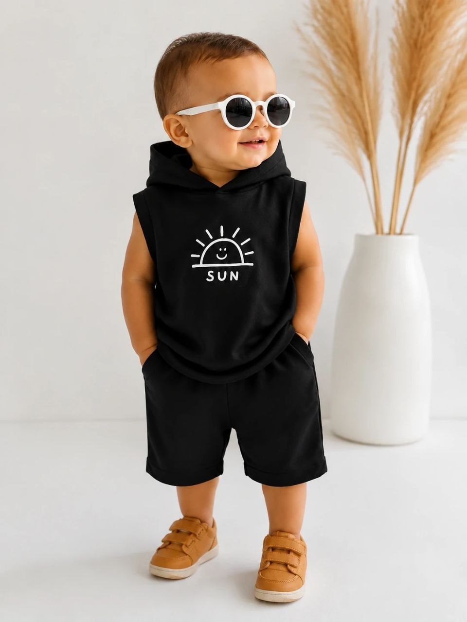 تاپ کلاهدار و شرتک SUN بچگانه